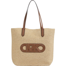 Michael Kors Eliza Extra Large Empire Logo Straw Tote Bag - Natural/Luggage