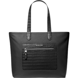 Michael Kors Hudson Crocodile Embossed Leather Top Zip Tote Bag - Black