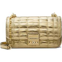 Michael Kors Tribeca Small Quilted Metallic Lizard Embossed Leather Shoulder Bag - Pale Gold