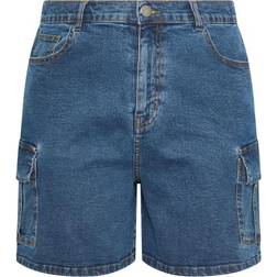 Yours Cargo Denim Shorts - Mid Blue