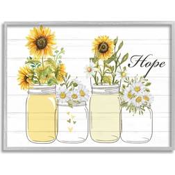 Stupell Hope Script Sunflower Jars Rustic Country Grey Framed Art 14x11"
