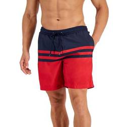 Club Room Men's Colorblock 7" Inseam Swim Trunks - Fire Red Combo