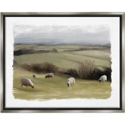 Stupell Industries Grazing Sheep Herd Rural Fields Gray Framed Art 17x21"