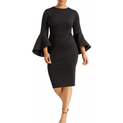 Eloquii Flare Sleeve Scuba Dress Plus Size - Black