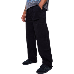 boohooMAN Baggy Fit Multi Cargo Pocket Jeans - Black