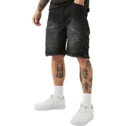 boohooMAN Relaxed Rigid Extreme Side Ripped Short - Washed Black