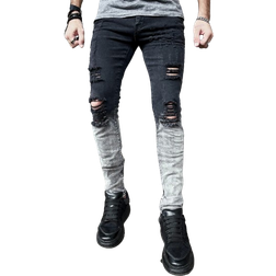 Shein Manfinity LEGND Men's Cotton Color Block Ripped Skinny Jeans Slim Fit Long Jeans with Frayed Ends Cargo in Plain Black Night Out Fashion Rapper