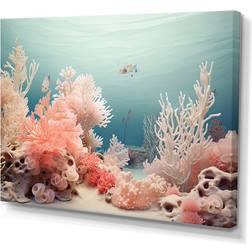 Design Art Coral Reef Pink And Blue Tranquility Multicolour Framed Art 20x12"