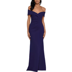 Xscape Off The Shoulder Ruched Gown - Navy Blue