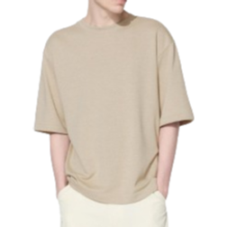 Uniqlo AIRism Cotton Oversized Crew Neck Half-Sleeve T-Shirt - Beige