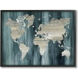 Stupell Rustic Grain Patterned World Map Country Shapes Black Framed Art 14x11"