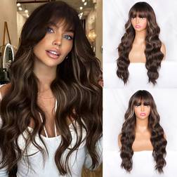 Haoland Long Wavy Wig 22.5 inch New Brown Mixed Blonde