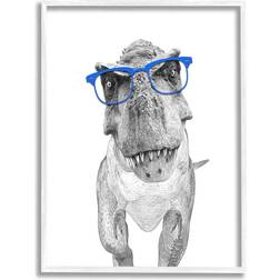 Stupell Adorable T-Rex Dinosaur Blue Glasses Illustration White Framed Art 24x30"
