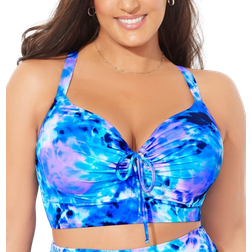 Swimsuits For All Bra Sized Tie Front Longline Underwire Bikini Top - Electric Ocean