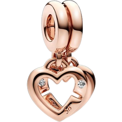 Pandora Linked Sister Hearts Split Dangle Charm - Rose Gold/Transparent