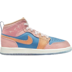 Nike Jordan 1 Mid Sneaker School PS - Aegean Storm/Pink Oxford/Red Stardust/Hemp