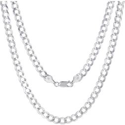 Nuragold Solid Cuban Link Chain Curb Pendant Necklace 6mm - White Gold