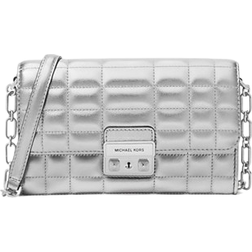 Michael Kors Tribeca Large Metallic Leather Convertible Crossbody Bag - Silver