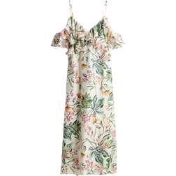 H&M Flounced Cold Shoulder Dress - Cream/Floral