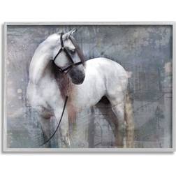 Stupell Industries Abstract Grey Horse Stallion Gray Framed Art 30x24"