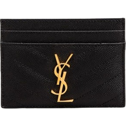 Saint Laurent YSL Monogram Card Case in Grained Leather - Black