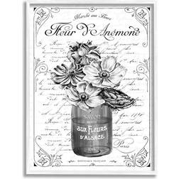 Stupell Industries Anemone Flower French Text White/Gray Framed Art 16x20"
