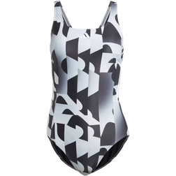 Adidas Women's 3-Stripes Graphic V-Back Swimsuit - Black