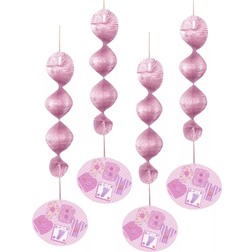 Unique Party Swirls Baby Shower Hanging Decorations Pink 4-pack