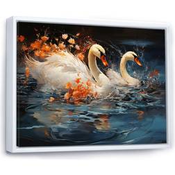 Design Art Swans Voyage I White Framed Art 32x24"