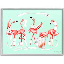 Stupell Silly Flamingos Toilet Paper Rolls Bathroom Illustration Gray Framed Art 20x16"