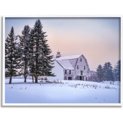 Stupell Winter Farmhouse Snow Landscape White Framed Art 30x24"
