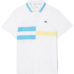Lacoste Colour Block Stripes Ultra Dry Tennis Polo Shirt - White/Blue/Yellow