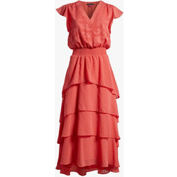 Vince Camuto V Neck Flutter Sleeve Tiered Dress - Calypso Coral