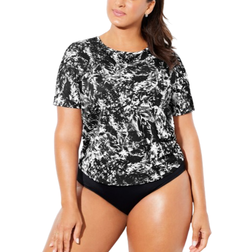 Swimsuits For All Chlorine Resistant Twist Back Swim Tee - Black Abstract