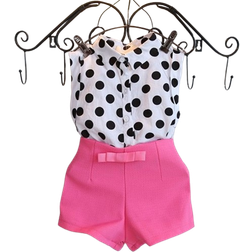 Grandado Toddler Polka Dot Shirt Tops Pants Shorts Outfit Sunsuit - Pink/White