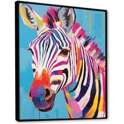 Design Art Colorful Zebra Expressionistic Stripes II Black Framed Art 24x32"