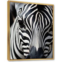 Design Art Black And White Zebra Portrait I Gold Framed Art 16x32"