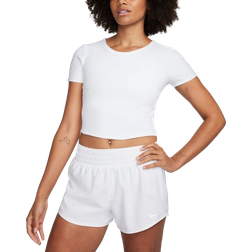 Nike Women's One Fitted Dri Fit Short Sleeve Cropped Top - White/Black