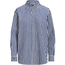 Polo Ralph Lauren Oversize Fit Striped Cotton Shirt - Autumn Royal/White