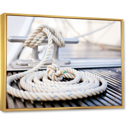 Design Art White Nautical Mooring Rope Gold Framed Art 20x12"