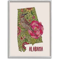 Stupell Intricate Alabama Camellia Flower Bird Detailed Grey Framed Art 16x20"
