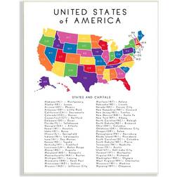 Stupell USA Map State Abbreviations And Capitals Playful Tones Black/Red & Yellow Framed Art 13x19"