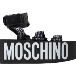 Moschino Logo Tape Wedge Platform Flat Sandals - Nero