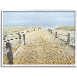 Stupell Sandy Footprints Beach Boardwalk White Framed Art 30x24"