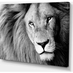 Design Art Lion Head in Grey" Animal Digital Canvas Print White/Black Framed Art 20x30"