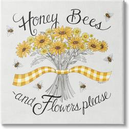 Stupell Industries Honey Bees Flowers Please Phrase Vintage Yellow Daisies White/Yellow/Black Wall Decor 36x36"