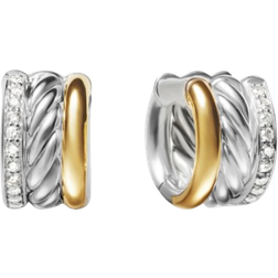 David Yurman Mercer Huggie Hoop Earrings - Silver/Gold/Diamonds