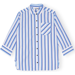 Ganni Striped Cotton Oversized Shirt - Silver Lake Blue