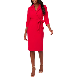 Adrianna Papell Three Quarter Sleeves Wrap Front Dress - Hot Ruby