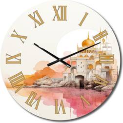 Design Art Ancient City Of Dreams Vintage & Gold II Pink Wall Clock 16"